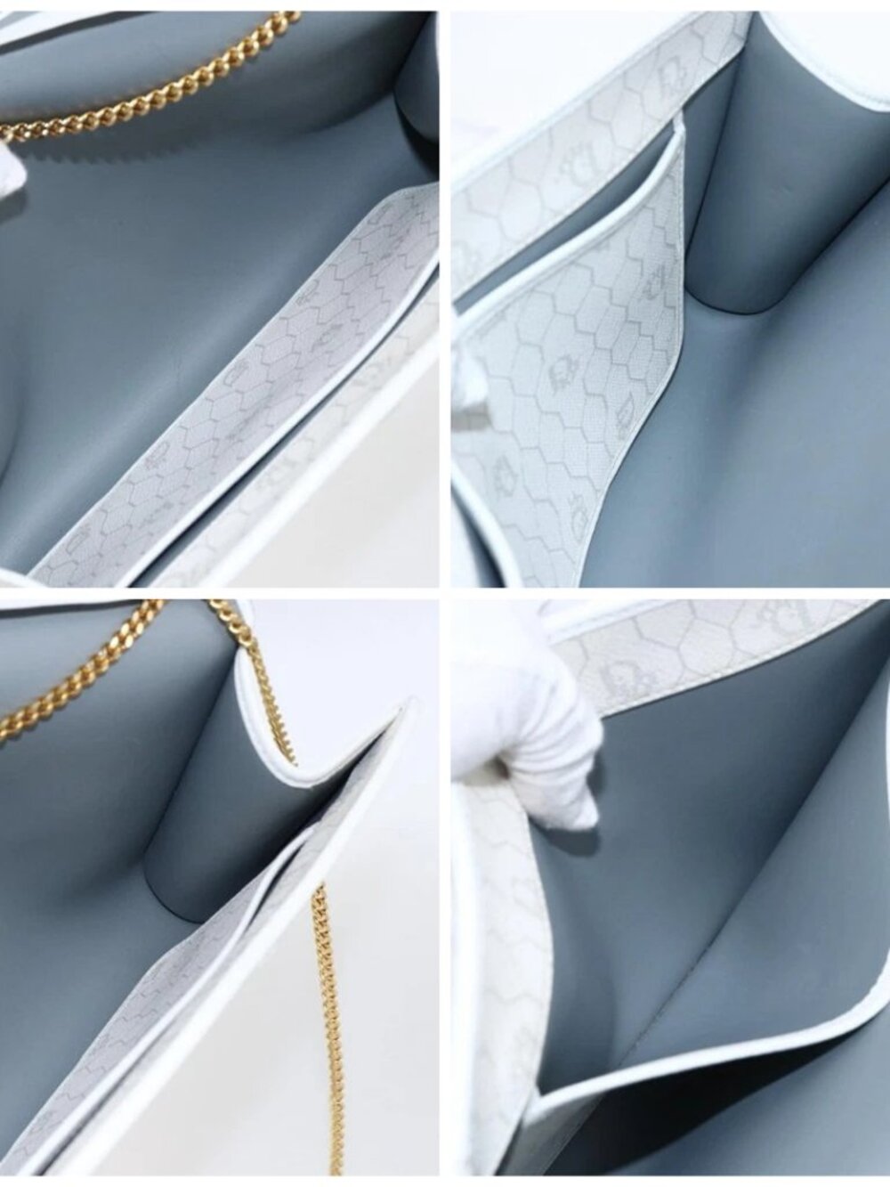 Christian Dior Honeycomb Canvas Chain Shoulder Bag PVC White Gold Auth 173462 - Picture 14 of 15
